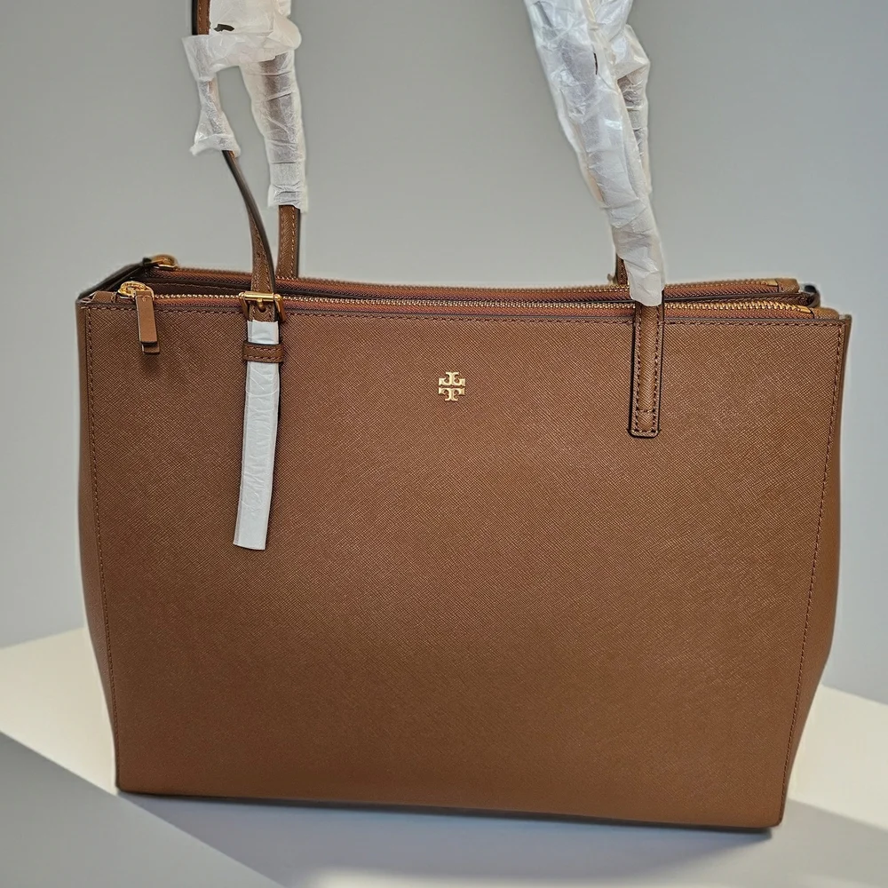 Tory Burch Emerson Large Double Zip Leather Tote Bag - Picture 1 of 14